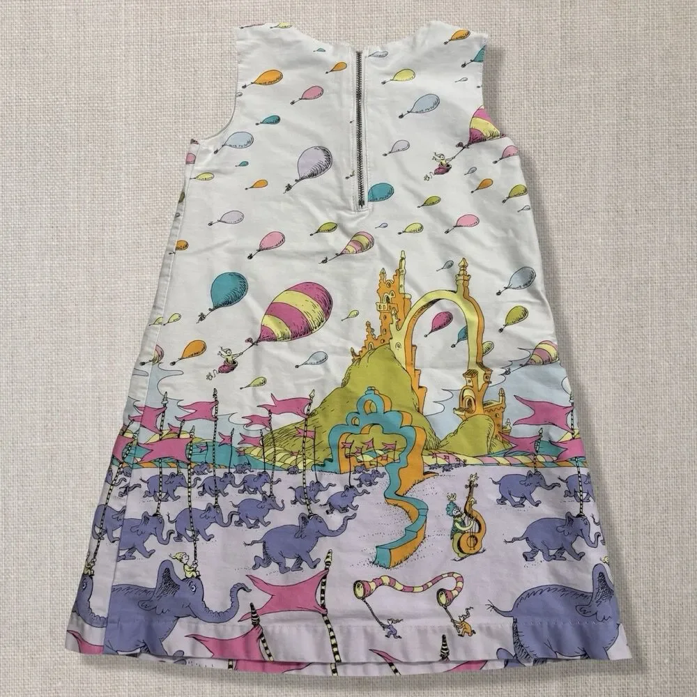 Dr. Seuss Hot Air Balloon Elephant Border Dress Girls 4T Cotton